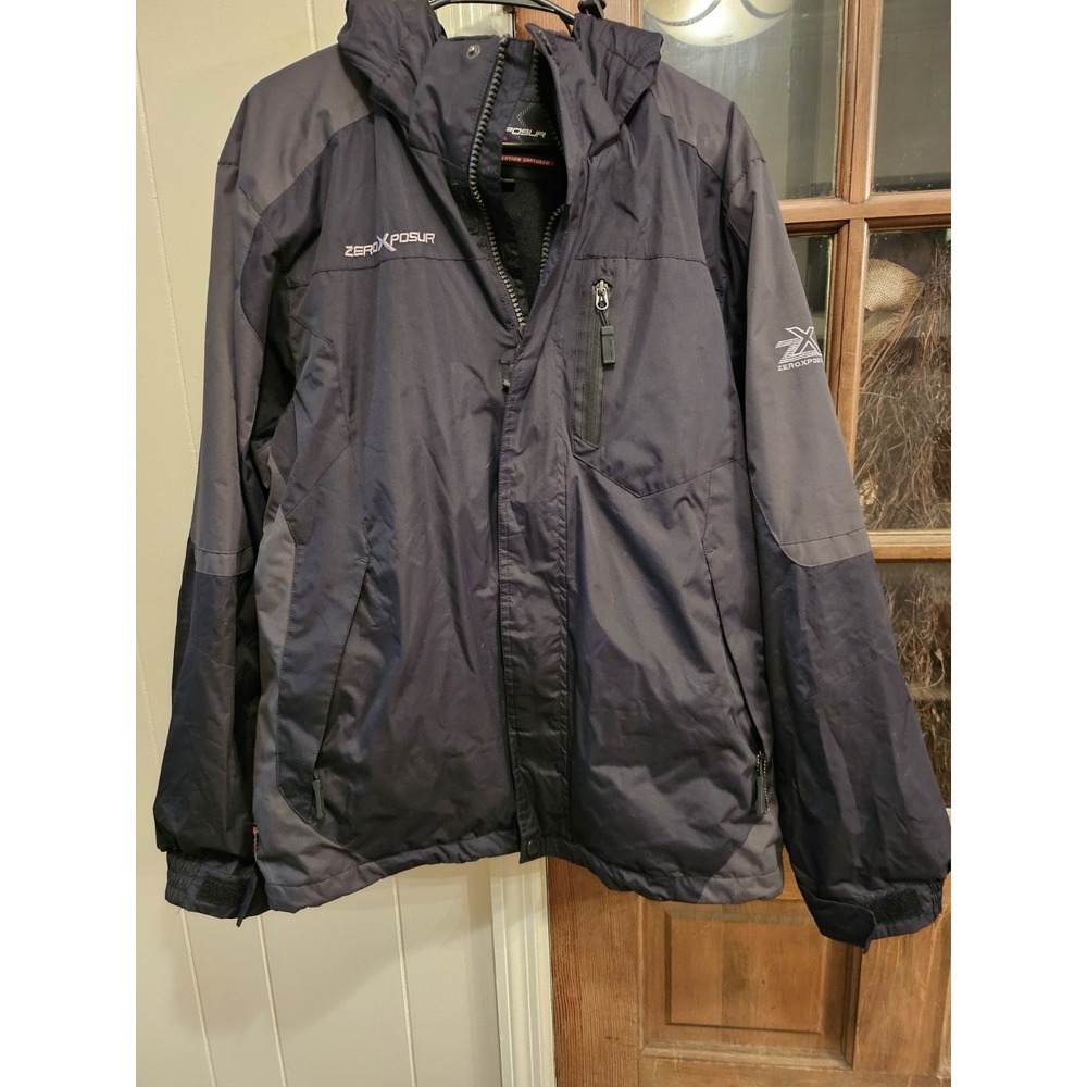 ZeroXPosur Weather Resistant Coat With Liner, Hood  Pockets, Black  W Grey. Sz M